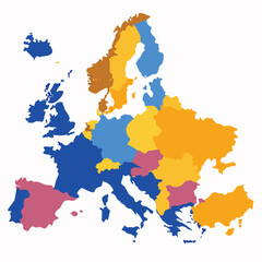 Detailed vector map of europe political countries with borders and regions for educational illustration  