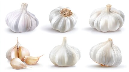 Realistic garlic bulbs, various angles