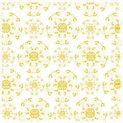 Seamless Golden Floral Ornament Pattern with Traditional Asian Motifs.