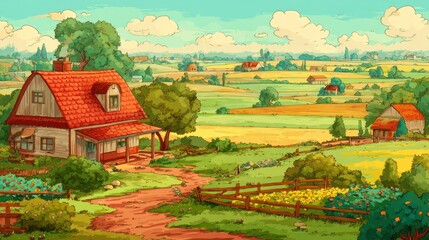 Rustic farmhouse in a sunlit countryside