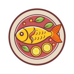 Stylized vector illustration of fish soup served in bowl