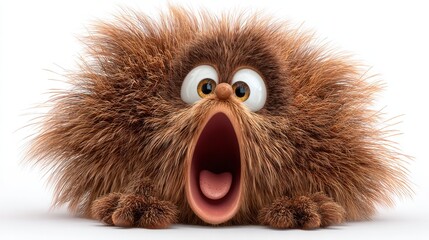Fluffy brown creature with wide open mouth
