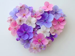色とりどりの花びらで形作られたハート型のフラワーアート