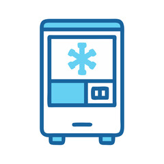 Automated external defibrillator icon in blue against black background