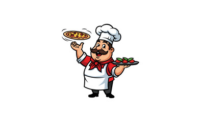 cartoon chef tossing pizza