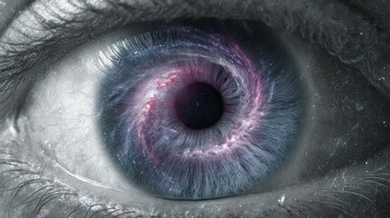 Close-up eye, cosmic spiral