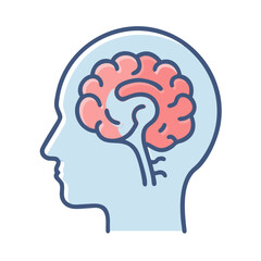 Stylized human brain inside head in profile view