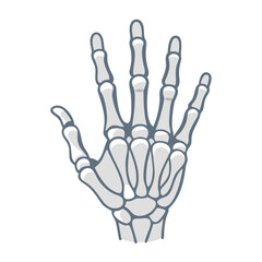 Cartoon skeleton hand on black backdrop for Halloween themes