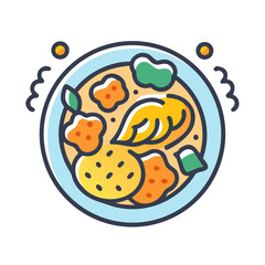 Delicious Asian soup illustration with vegetables and abstract shapes