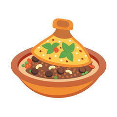 Stylized Tagine Dish Illustration on Black Background for Stock