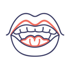 Minimalist graphic of open mouth with teeth and tongue