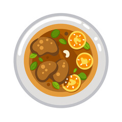 Flat vector top view food bowl on black background