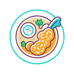 Tempura dish illustration with side of sauce on plate