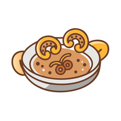 Stylized bowl of soup with interesting toppings and colors