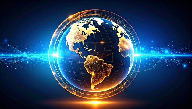 Global Connectivity in the Digital Age: Abstract World Map with Glowing Network