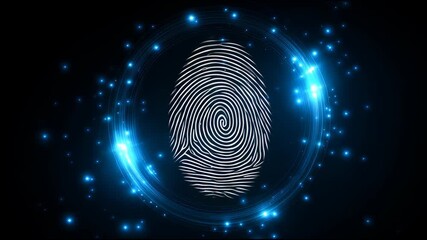 Glowing futuristic digital fingerprint innovation in biometric technology, offering secure identity authentication and access control for advanced cybersecurity and digital security - Powered by Adobe
