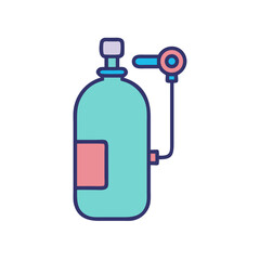 Cartoon style scuba tank and regulator isolated on black