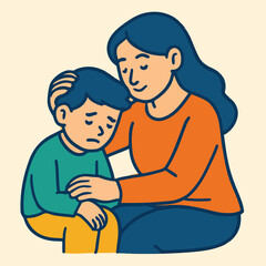 mother comforting sad son