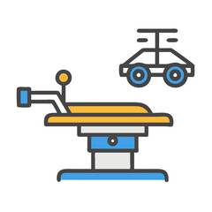 Stylized examination table and rover on a black background