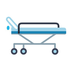 Simple flat design hospital bed graphic against black backdrop