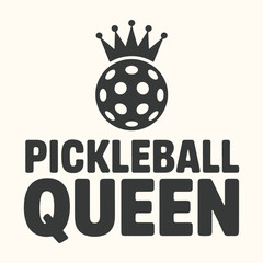 Vector art of pickleball queen text and graphic with a crown on a pickleball