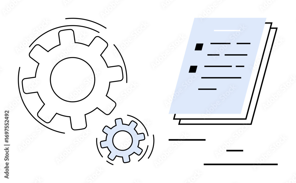 Poster gears signify workflow and productivity paired with organized documents. ideal for automation, teamw