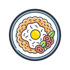 Illustration of breakfast food on plate with simple outlines