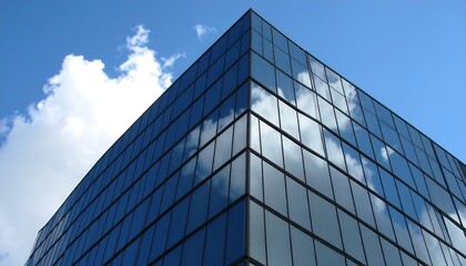 Modern building corner reflected clouds