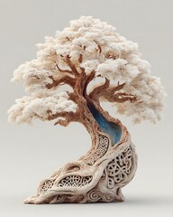 Elegant wooden tree sculpture with swirling branches high resolution picture
