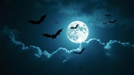Full Moon in Stormy Sky with Flying Bats