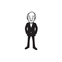 Old person in formal suit black and white vector illustration portrait elegant classic digital artwork