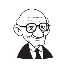 Old person in formal suit black and white vector illustration portrait elegant classic digital artwork