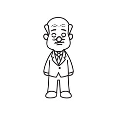 Old person in formal suit black and white vector illustration portrait elegant classic digital artwork