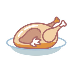 Stylized Thanksgiving Roasted Turkey on a Plate Illustration