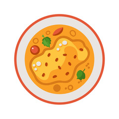Top view of a bowl of soup cartoon style