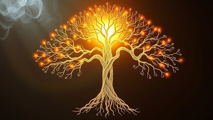 A classic tree of life diagram is unraveled and rewoven into a new, complex network of glowing light.