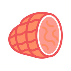 Stylized cured ham slice, cross-section on black background