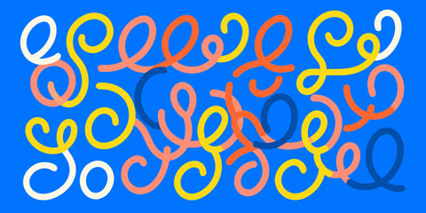 Obraz premium Colorful abstract swirling lines and loops create a playful and energetic pattern on a vibrant blue background