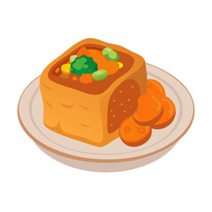Cartoon Toast Box Filled with Colorful Stew Illustration