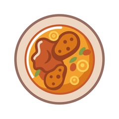 Flat vector food illustration of dish with meatball stew