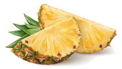 Slices of fresh pineapple on white background