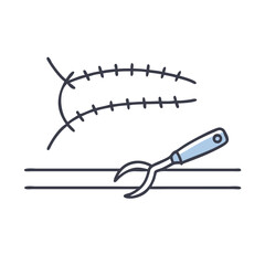 Suture Removal concept, medical illustration depicting the process