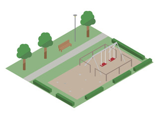 アイソメトリックなシンプルな公園のイラスト
