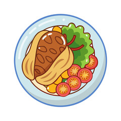 Illustration of a nutritious balanced meal on a plate
