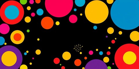 Vibrant polka dots and geometric shapes in cheerful, energetic patterns for festive designs, youth, celebration