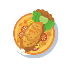 Colorful flat vector food illustration of healthy lunch meal