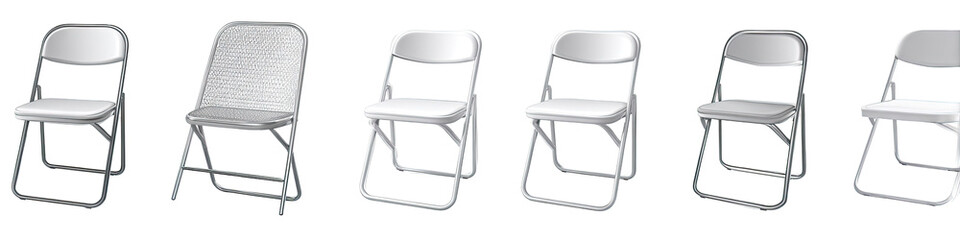 Multiple light gray folding chairs in a row
