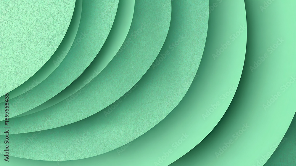 Poster Abstract green background with curved layers, featuring textured and smooth surfaces, creating a modern and dynamic design.