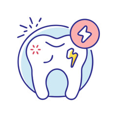 Tooth pain illustration with lightning and circle, dental health
