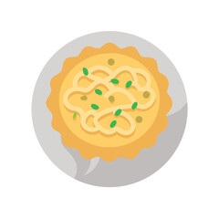 Stylized image of noodle dish on a decorative plate